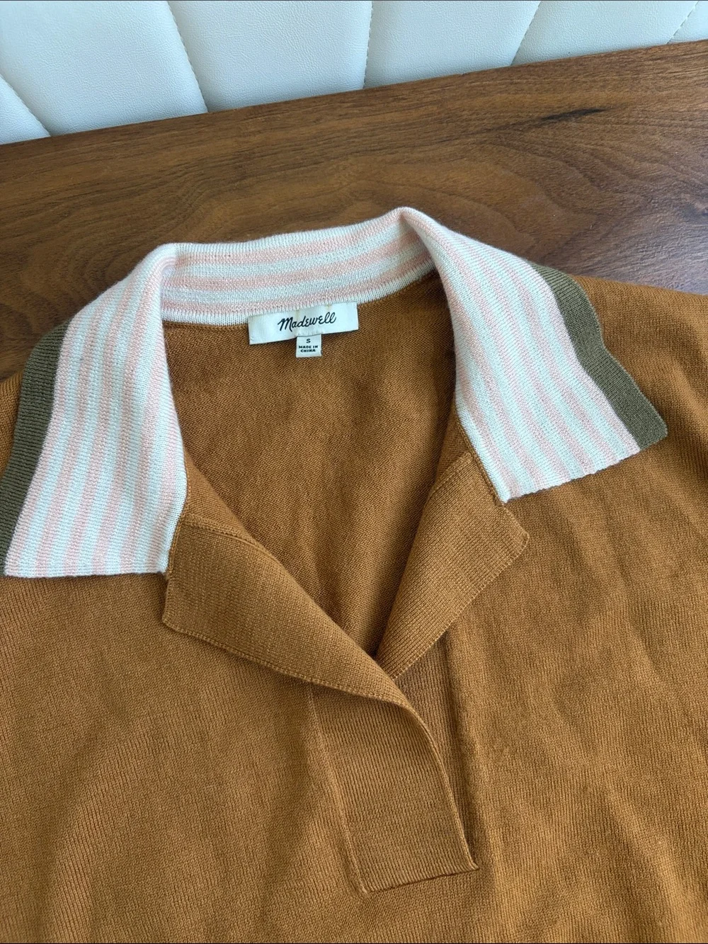 Madewell Colorblock Polo Sweater Golden Sunset Size Small